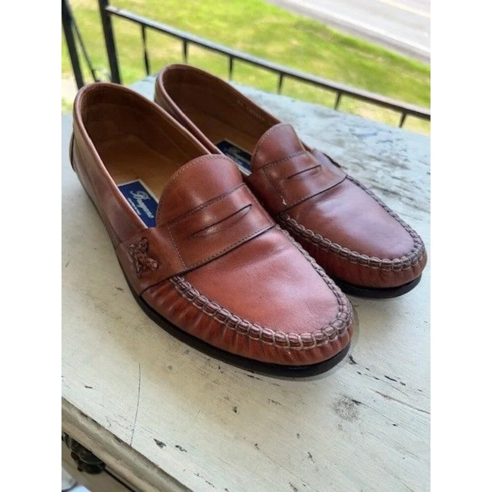 Bragano Men's Driving Penny Loafers Brown Leather Size 10.5M Made in Italy